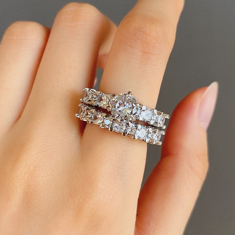 Baru Trendi Pernikahan Set Cincin Untuk Wanita 2 Pcs Briliant Cubic Zirconia Cincin Tunangan Pesta Perhiasan Mewah