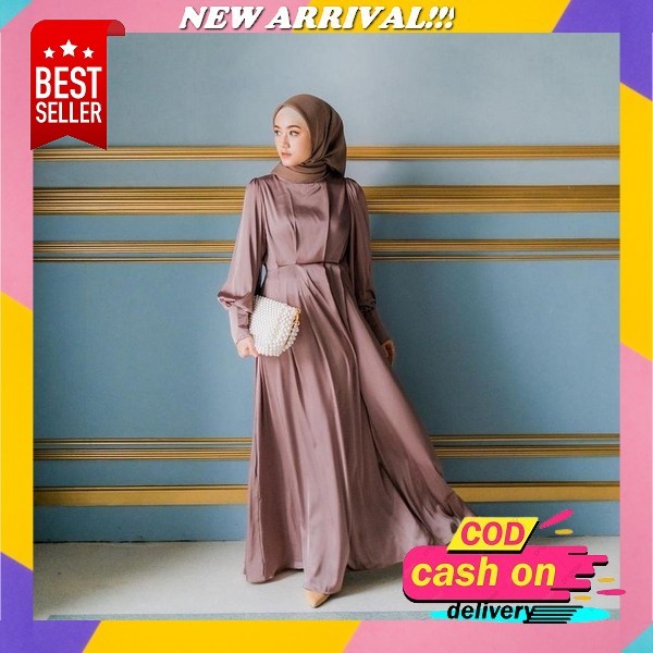 Abelia Dress Satin Baju Gamis Remaja Dewasa Untuk Kondangan Bahan Sateen Velvet Gamis Wanita Terbaru