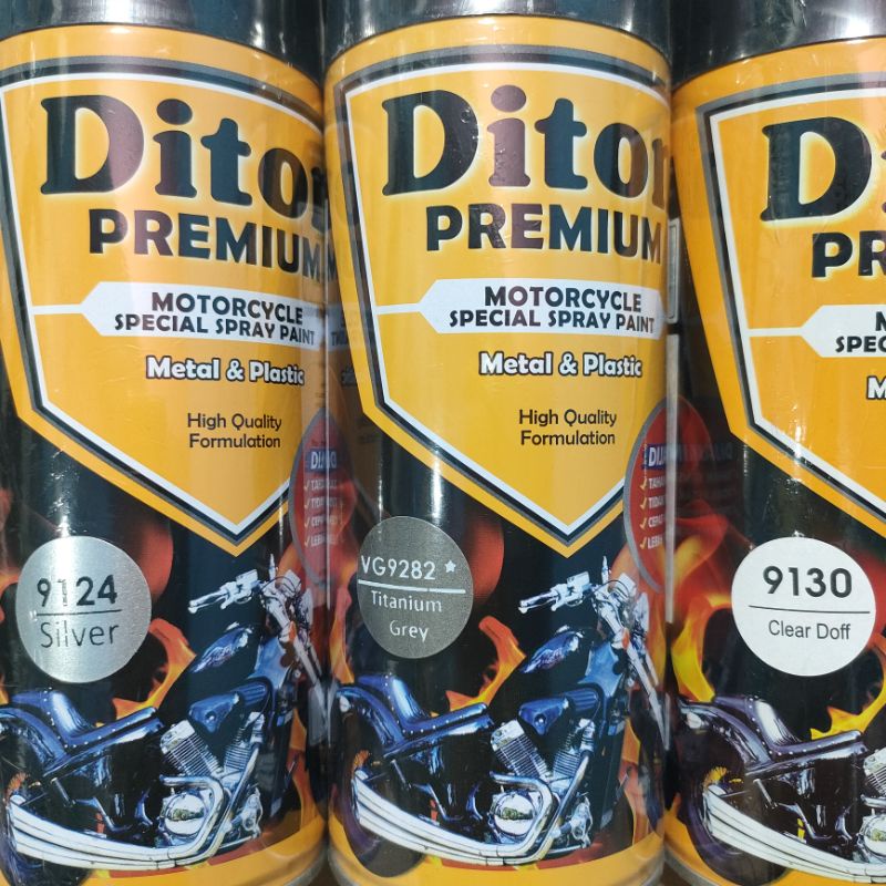 Diton Premium Paket Lengkap 3 Kaleng 400cc Titanium Grey Silver 9124 Clear Doff 9130 Pilox Pilok Cat Semprot Spray Paint