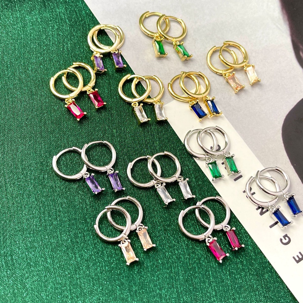 Anting Zirkon Warna-Warni Gaya Korea Untuk Perempuan