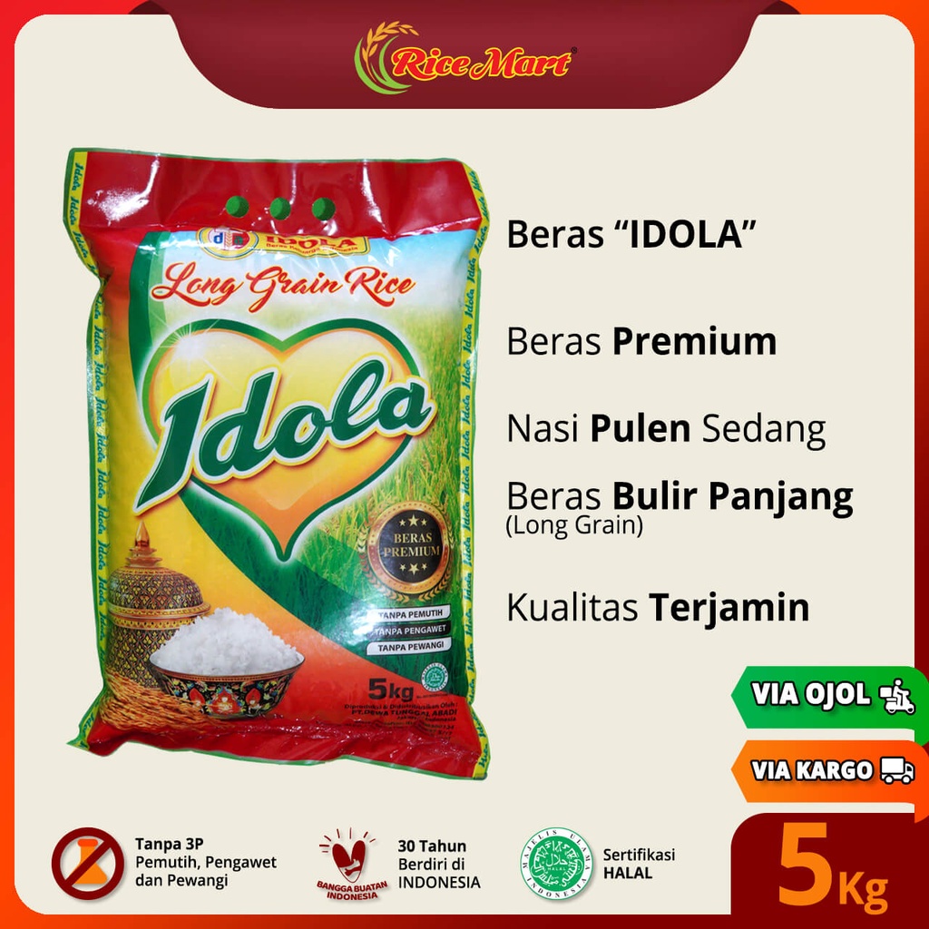 

Beras IDOLA 5 kg - Beras Premium - Pulen Sedang - Produk Indonesia