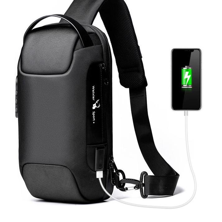 ♞ WEIXIER 9529 Tas Selempang Pria Shoulder Bag USB Port Anti Maling WK-SBY ➫
