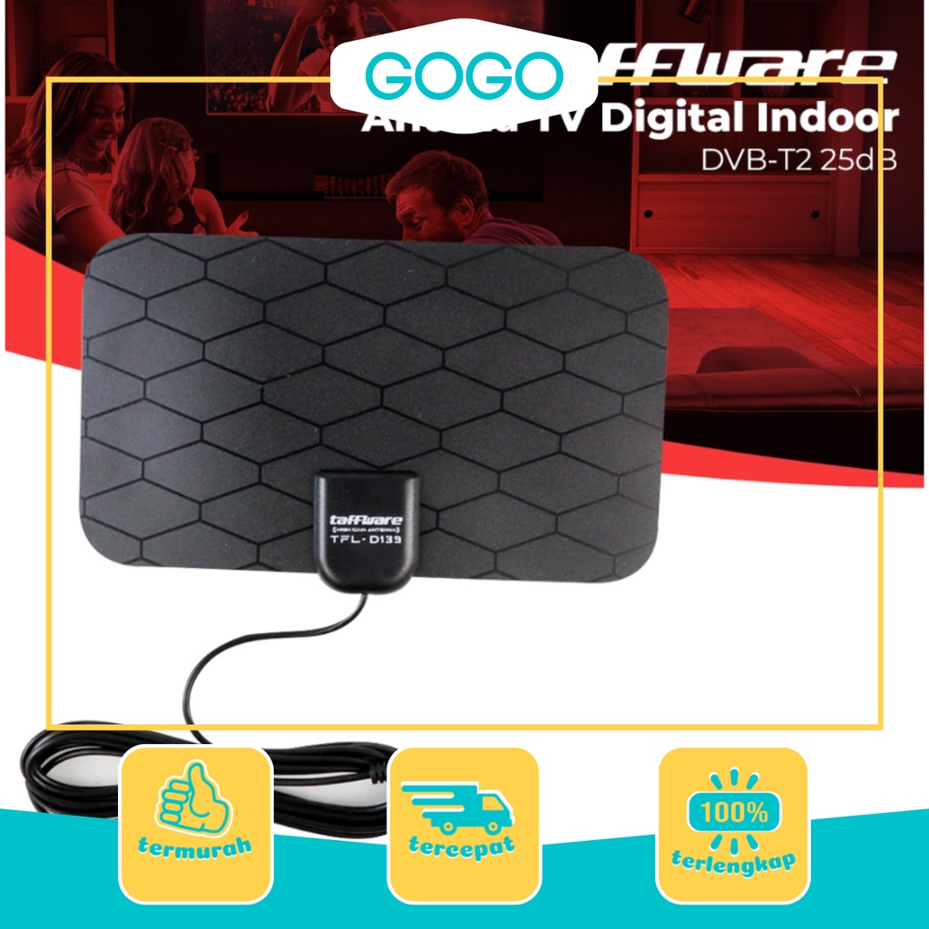 【GOGOMART】Antena TV Digital Indoor DVB-T2 25dB Grid Pattern Jack Male