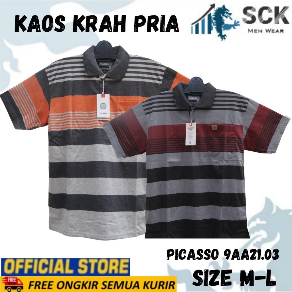 Kaos Krah Pria PICASSO Model GARIS BESAR Size M-L / Baju Kerah Cowok Remaja Dewasa - sckmenwear GROSIR