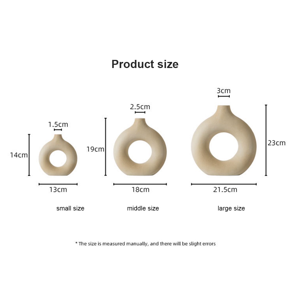 Vase Nordic Bundar Berongga Vas Keramik Donat Pot Bunga Rumah Ruang Tamu Aksesori Dekorasi Interior Kantor Desktop Dekorasi Hadiah