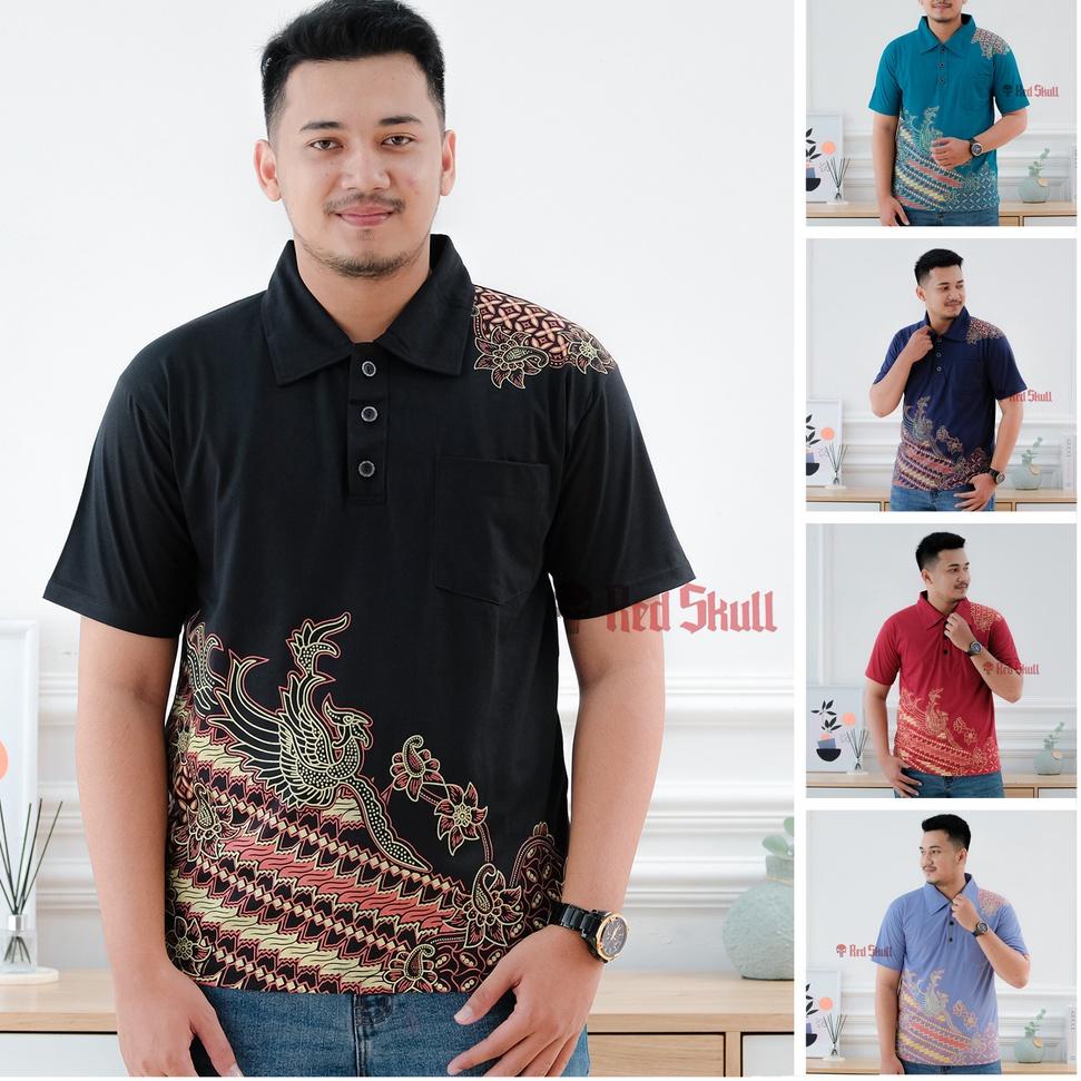HARGA TERMURAH RED SKULL Kaos Kerah Polo Katun Batik Burung Batik Solo Ada Kantong