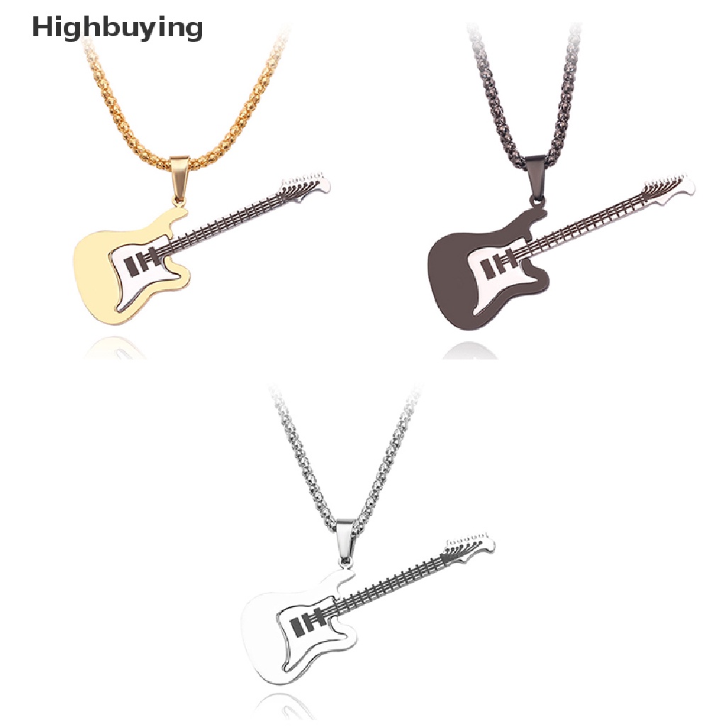 Hbid Hip Hop Emas Hitam Warna Perak Fashion Pria Wanita Stainless Steel Musik Rock Gitar Liontin Perhiasan Rantai Kalung Hadiah Glory