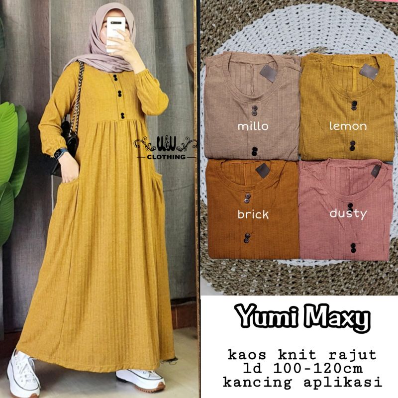 Gamis muslim terbaru wanita perempuan kekinian by W&W Yumi Maxy kaps knit rajut Ld 100-120