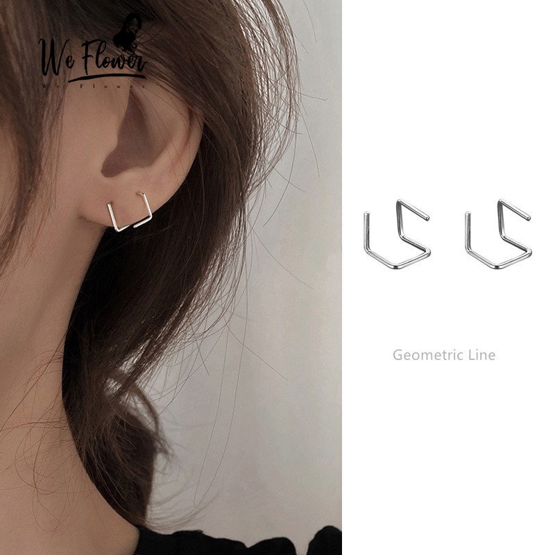 We Flower Anting Tusuk Gantung Wanita Bahan Sterling Silver 925 Desain Geometri 3D Gaya Korea Untuk Hadiah