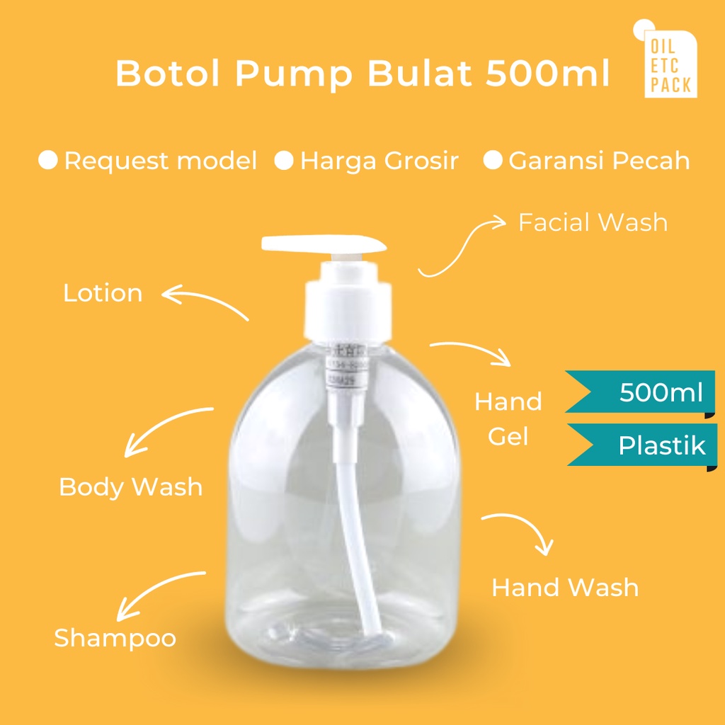 Botol Pump Plastik Clear 500ML Bulat / Wadah Kosong Isi Ulang Sabun Cair Murah
