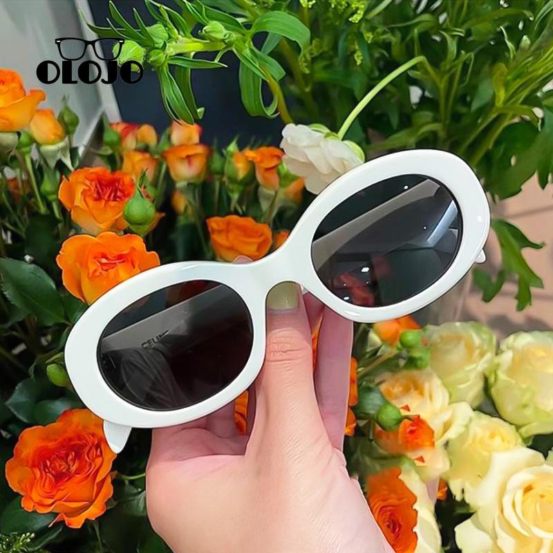 【COD】Kacamata Hitam Retro Bingkai Oval Female Posing High Grade Street Photo Sunglasses