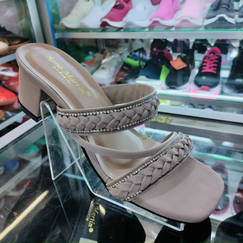 sandal hak tinggi heels wanita anti licin warna cream moca