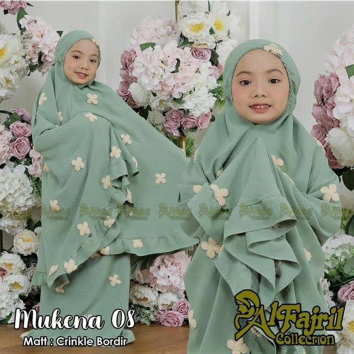 MUKENA ANAK BUNGA 08 3D CRINCLE BORDIR  5-8 TH ORI AL FAJRIL COLLECTION