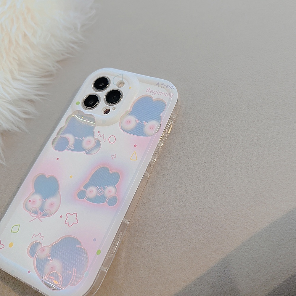 IPHONE Laser Pink Kelinci Bunny Pelindung Lensa Kamera Ponsel Soft TPU Case Cover Untuk Iphone11 12 13 14 PLUS PRO MAX Lucu Shell