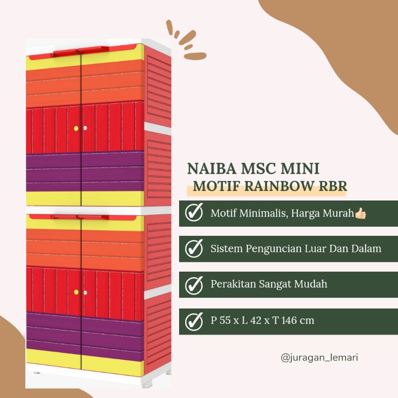 LEMARI PLASTIK LEMARI MINI MOTIF RAINBOW DAN MINIMALIS NAIBA MINI MSC GENERIC RAINBOW 9004