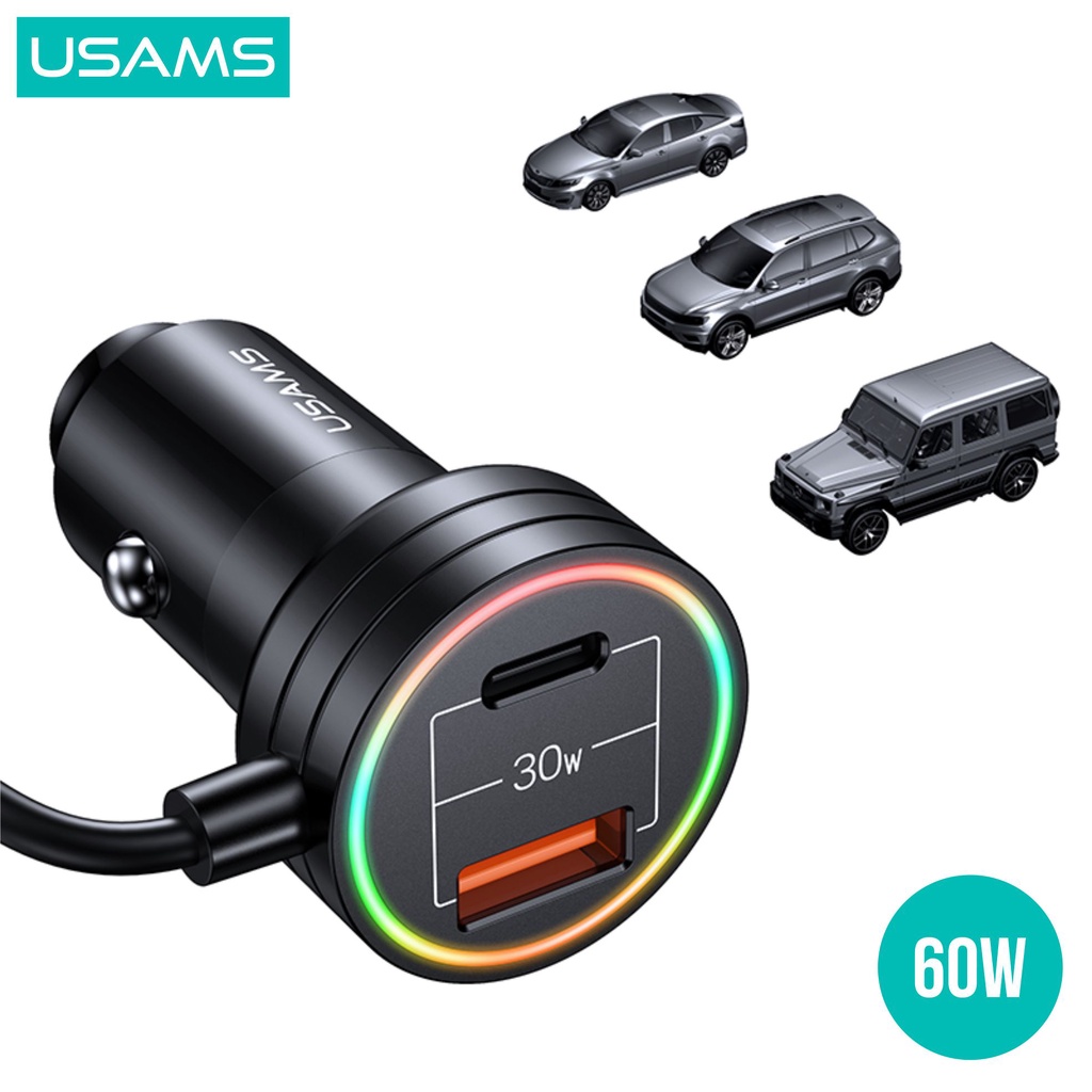 USAMS C33 Car Charger Mobil With Spring Cable 60W