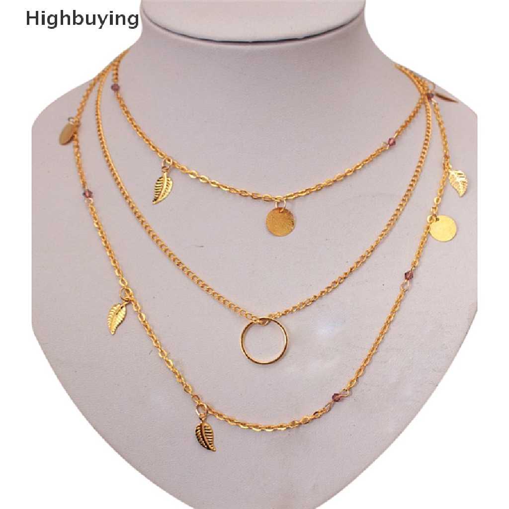 Hbid Fashion Bohemian Daun Kristal Kalung Multilayer Panjang Kalung Wanita Liontin Kalung Glory