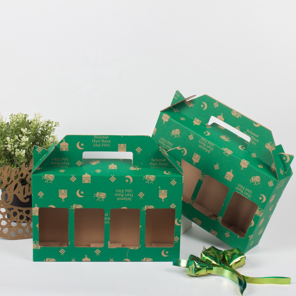 

kardus jinjing kemasan 4 botol 350 ml edisi idul fitri box tenteng hampers lebaran ukuran 28,5 x 6,5 x 18,5cm