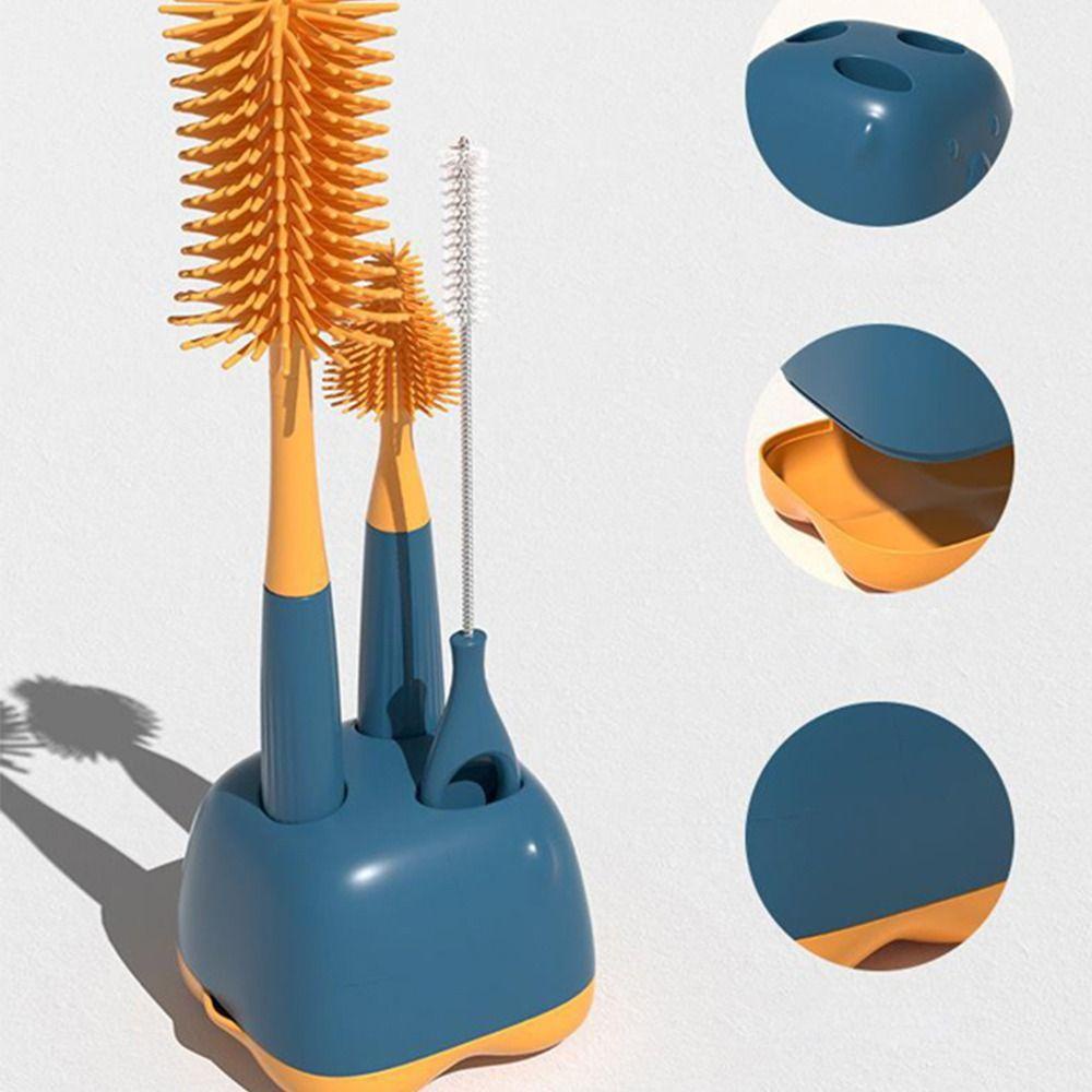 [Elegan] Sikat Botol Susu Portable Lucu Sanitary Groove Brush Sikat Pembersih Puting Food Grade Multi-Fungsional Bear Base Cup Scrubber