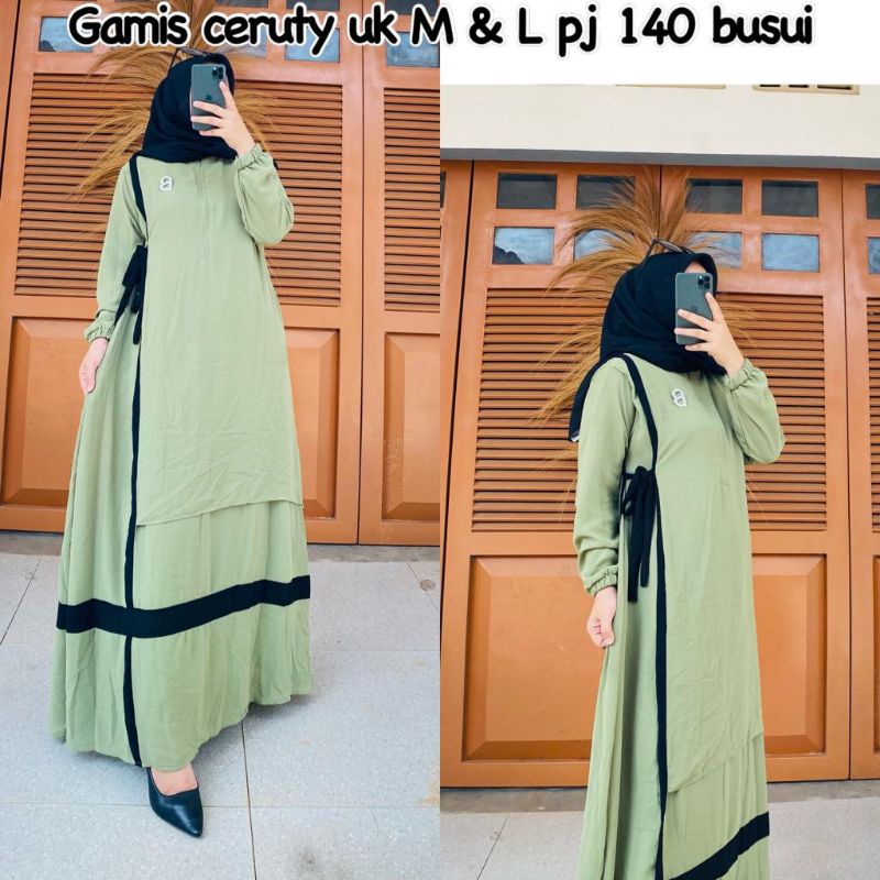 gamis ceruty pita /gamis ceruty list hitam/ gamis terbaru / gamis ceruty