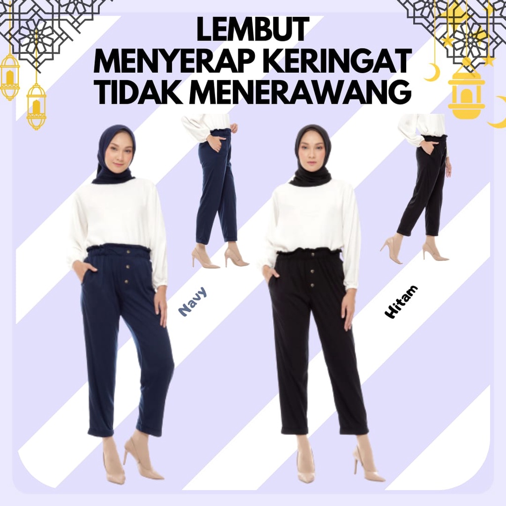 Celana Kulot Bawahan Abila Kulot Panjang Kerja Santai Pants Remaja Dewasa Wanita Muslim Hitam Polos 