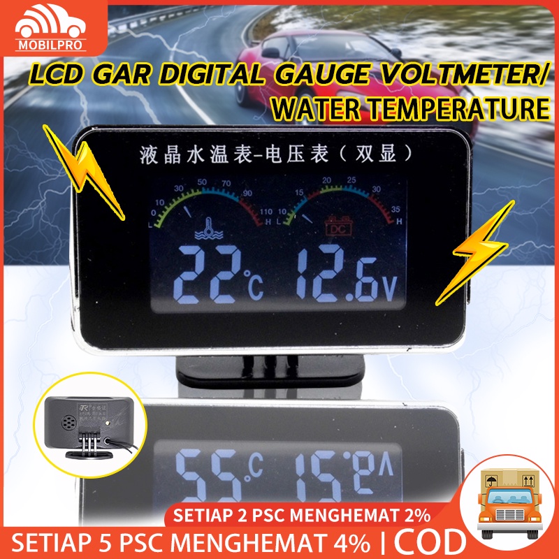 Mobil LCD Digital Display Water Temperature Meter Thermometer Pengukur Tegangan Volt Pengukur 2in1 Suhu &amp; Pengukur Tegangan 10 Mm Sensor Benang