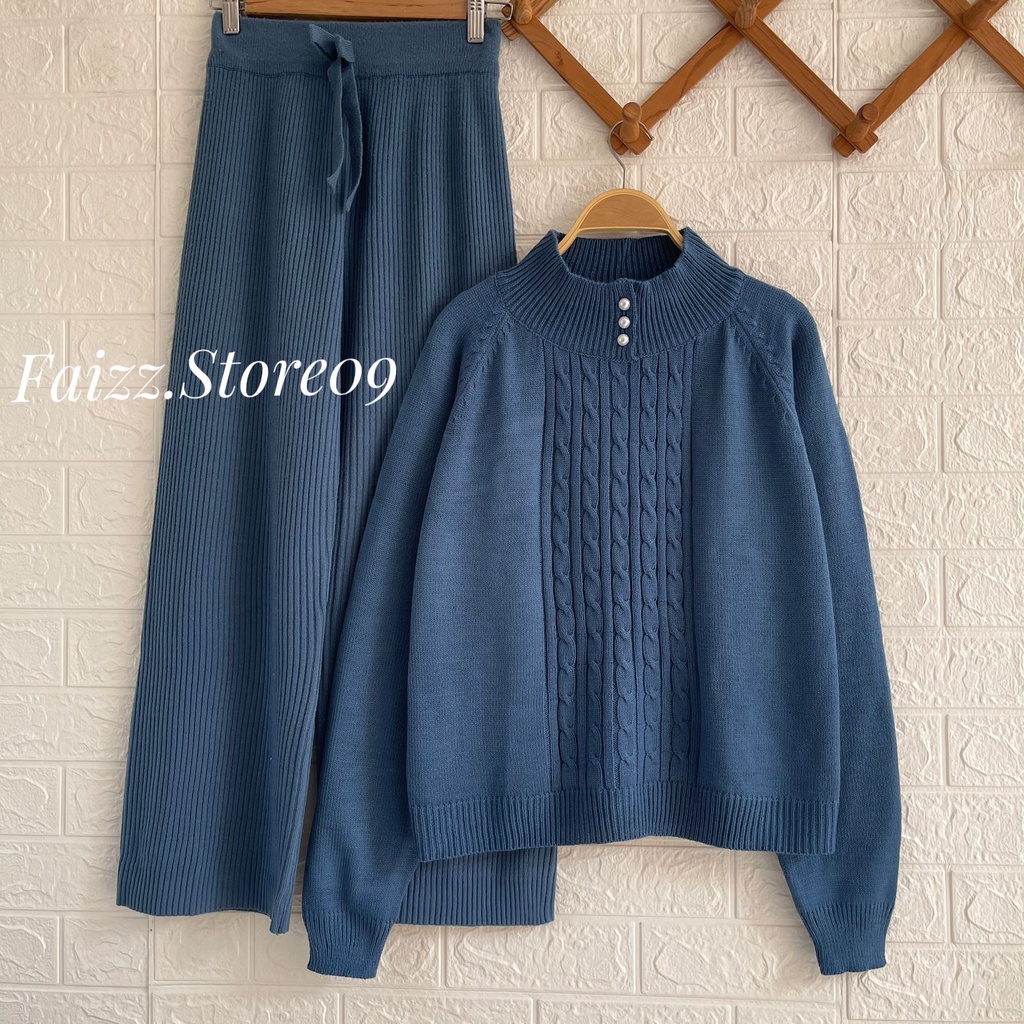 ONESET SWEATER RAJUT HASNA SETELAN CELANA KULOT RAJUT WANITA