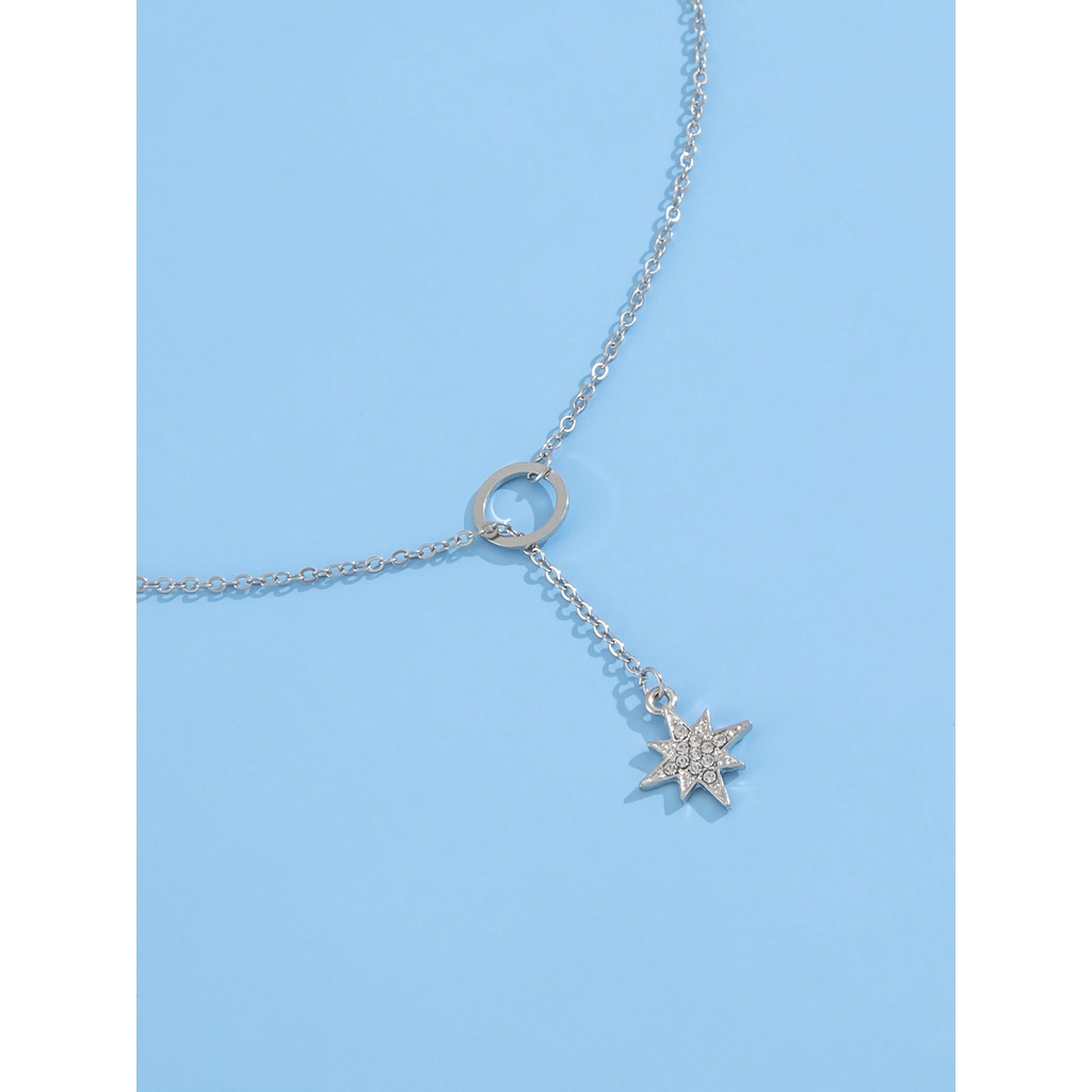 Temperamen High-end, Desain Sederhana, Liontin Bintang Delapan, Kalung Lingkaran Logam Pendek, Rantai Tulang Selangka