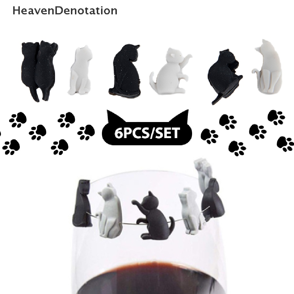 [HeavenDenotation] 6 Pcs Silikon Kucing Gelas Anggur Penanda Cangkir Identifikasi Cincin Aksesoris Pesta HDV