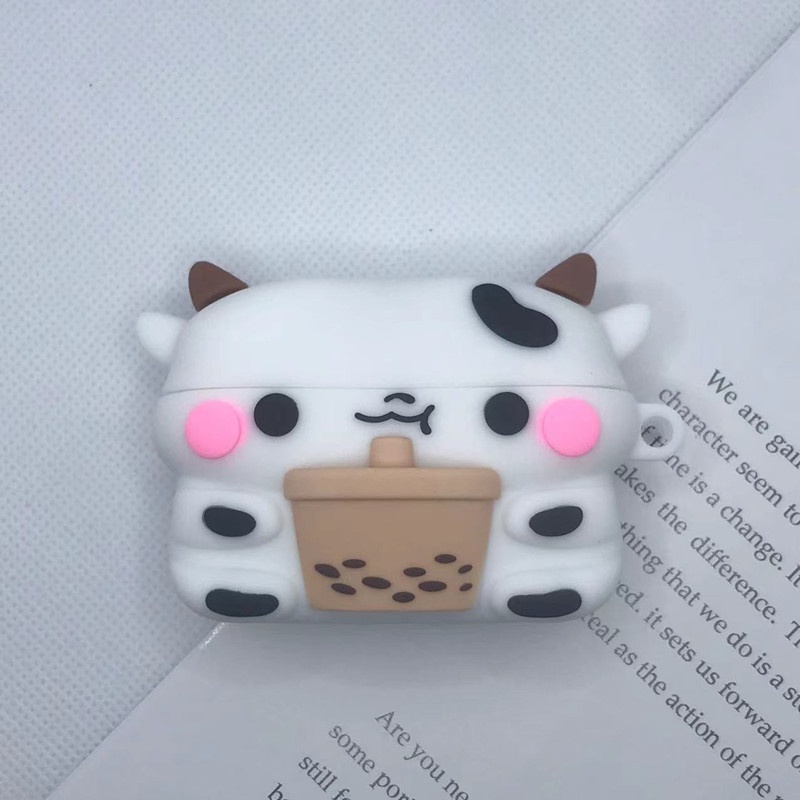 3D Cute Cow with Bubble Milk Tea Bluetooth Earphone Case Soft TWS Cover for Airpods 1 2 3 Airpods3 I12 inpods 12 Headphone Protector