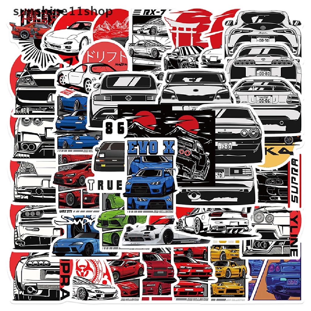 Sho 50pcs JDM Retrofit Racing Mobil Graffiti Stiker Skateboard Ponsel Laptop Helm Sepeda Bagasi Mobil Waterproof Sticker Decal N