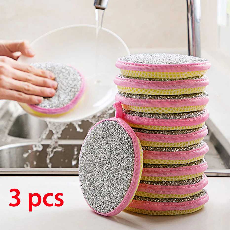 (BISA COD) FTIHSHP Golden Star Spons Cuci Piring Double Sides Cleaning Sponge 3PCS - XY-0186