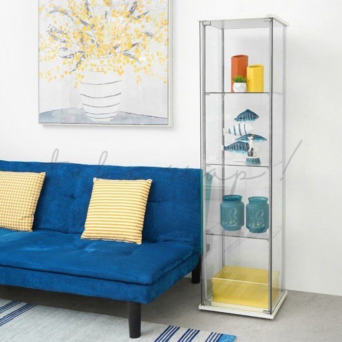 Tokosiap lemari pajangan lemari hiasan kaca newvy curio 4 tier putih informa