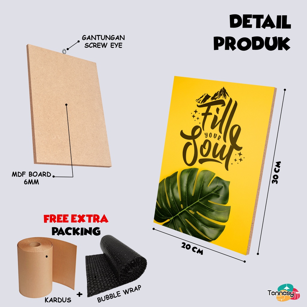 TENNESY Hiasan Dinding Motivasi Slogan Daun Monstera 20x30cm Dekorasi Dinding Kamar Tidur Pajangan Kayu Poster Dekorasi Rumah