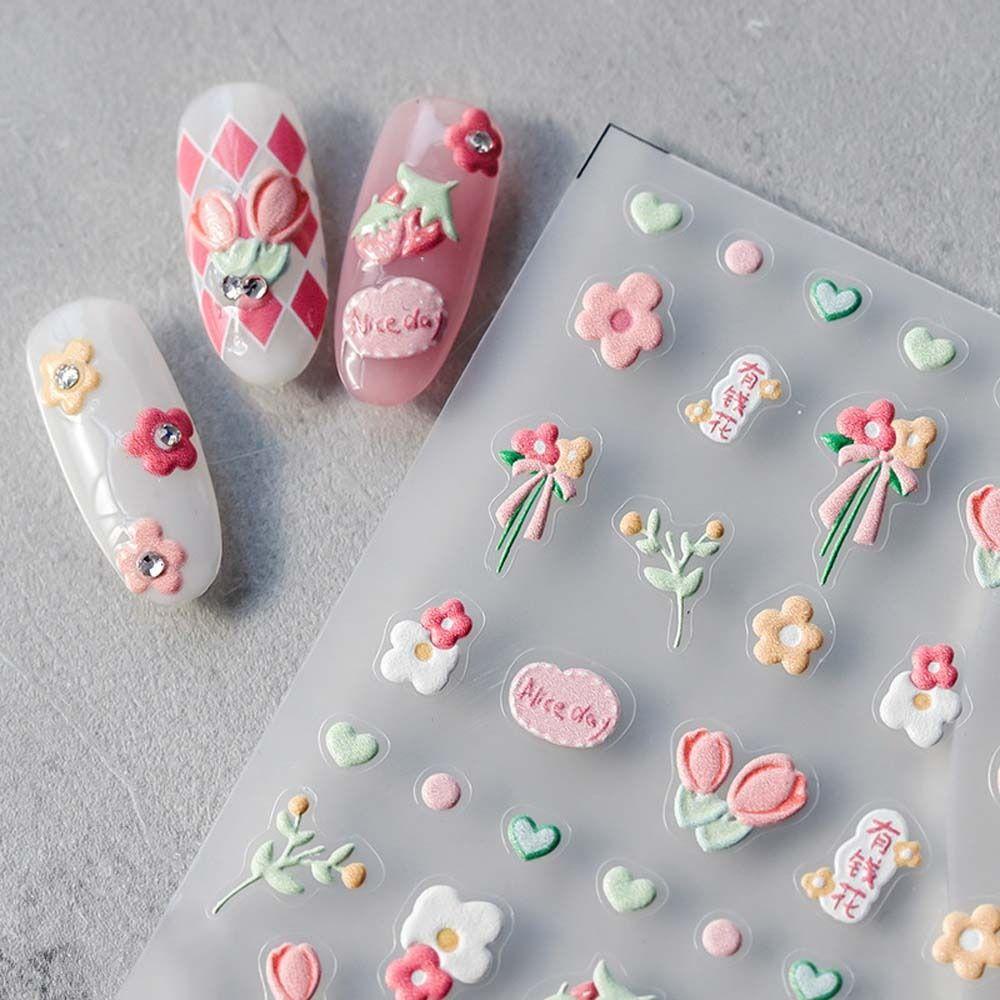 AUGUSTINA Agustina Kartun Stiker Kuku Wanita Fashion Hewan Stiker Bunga Bebek Beruang Nail Art Dekorasi