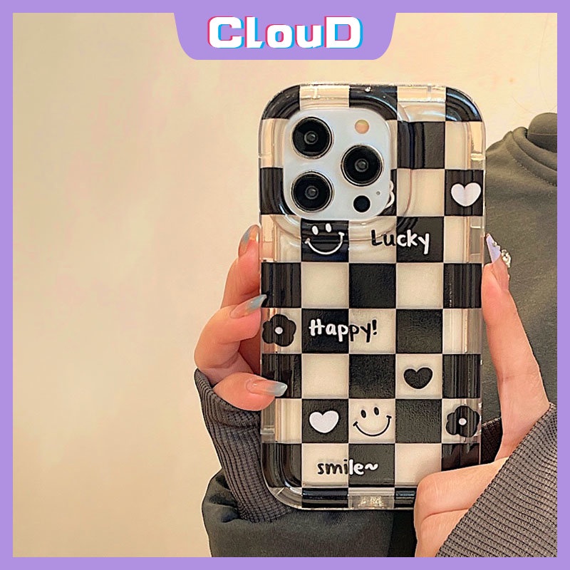 IPHONE Pasangan Chessboard Cinta Hati Case Kompatibel Untuk Iphone7 6s 8 6 Plus XR X13 11 12 14 Pro Max XS Max SE 2020 Smiley Lucu Shockproof Airbag Lembut Tpu Bunga Cover