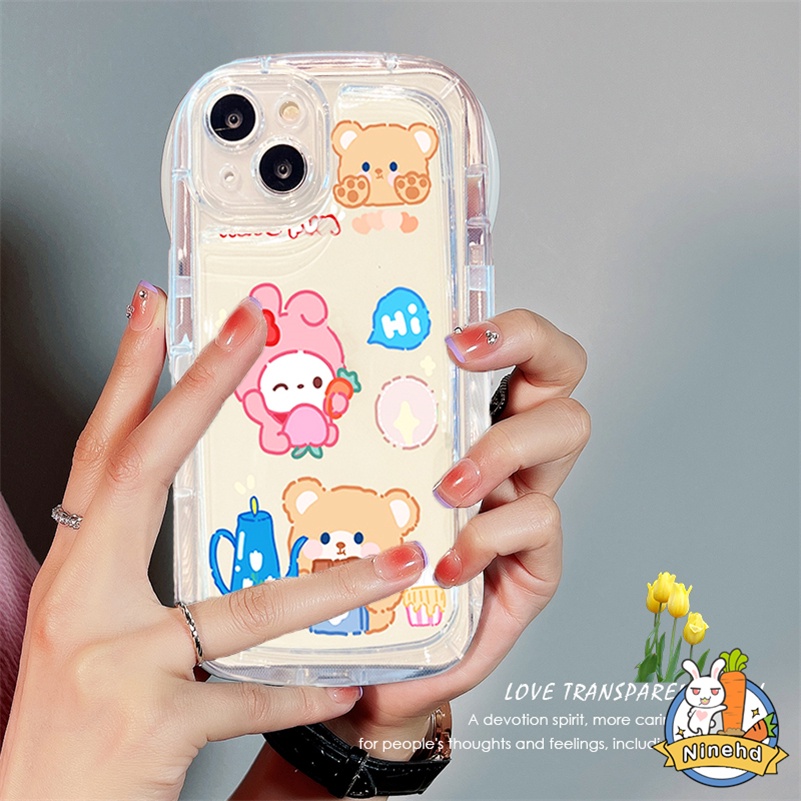 IPHONE Casing Kompatibel Untuk Iphone14 13 12 11 Pro Max X Xr Xs Max8 7 6 6s SE 2020 Plus Motif Beruang Kelinci Lucu Casing Ponsel Bening Air-cushion Case Silicone Fall-proof Cover Pelindung