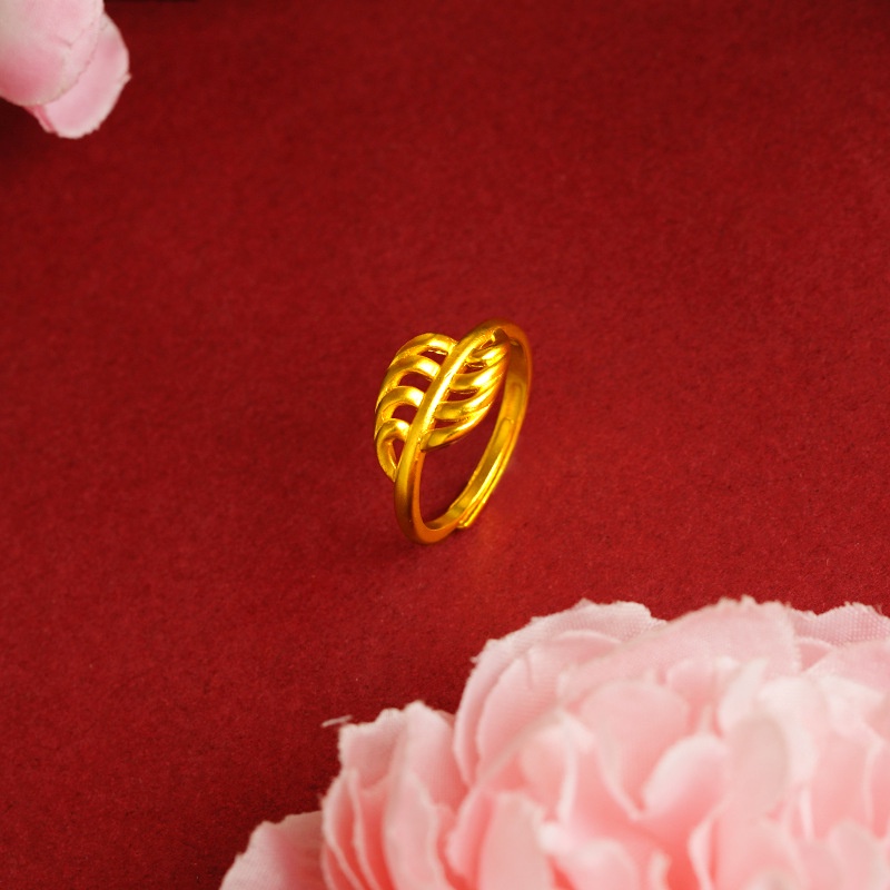 Goldkingdom Perhiasan Fashion 24 K Bangkok Aksesoris Ready Stock Segar Senshi Xiangyun Kupu Daun Cincin Sederhana Berlapis Emas Lucu Cincin