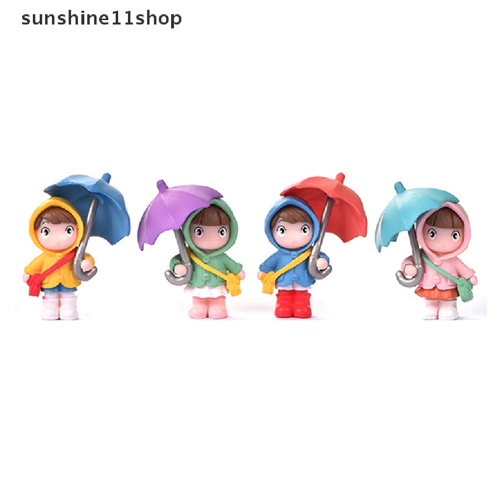 Sho 1/4Pcs Patung Boneka Gadis Payung Mini Lanskap Kerajinan Tangan Peri Taman N