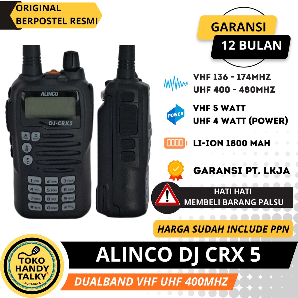 HANDY TALKY ALINCO DJ-CRX 5 CRX5 DUALBAND VHF UHF 400MHz NEW ORIGINAL GARANSI RESMI POSTEL