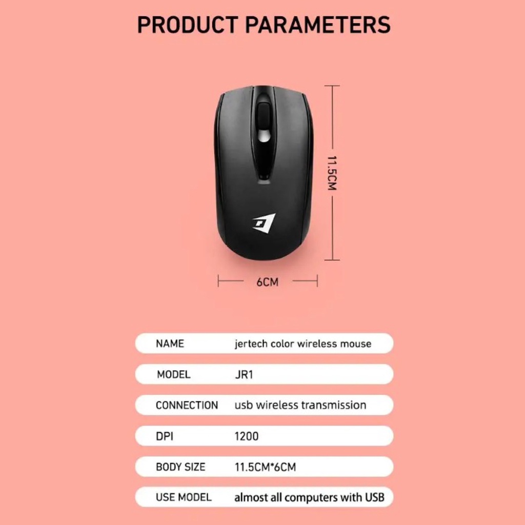 Mouse Wireless Jertech Colorful JR1 2,4Ghz Optical Mouse