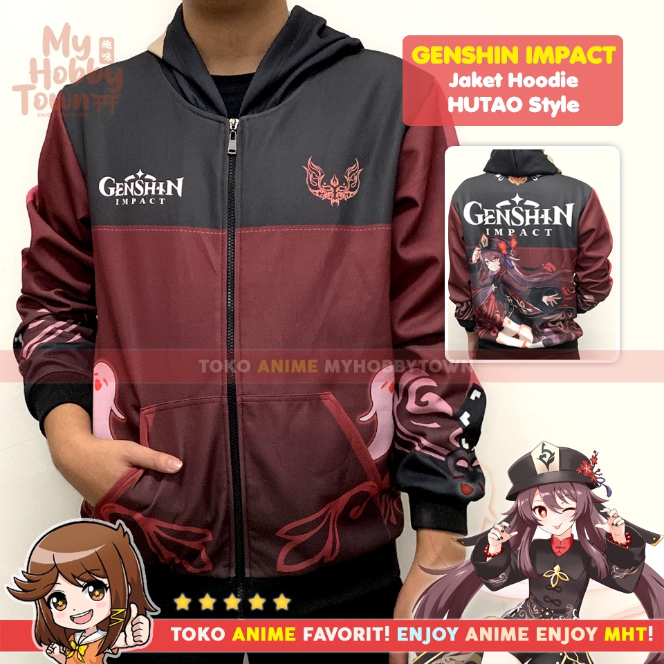 Jaket Hoodie Anime Game Full Print Genshin Impact Hutao Style