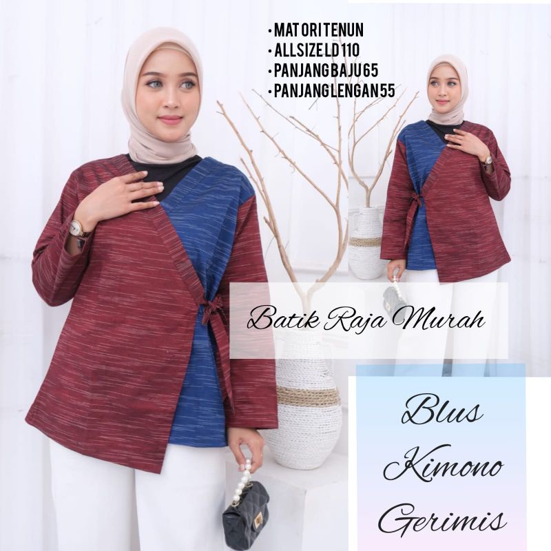 Blus kimono tenun gerimis ori tenun troso blus kimono tali samping