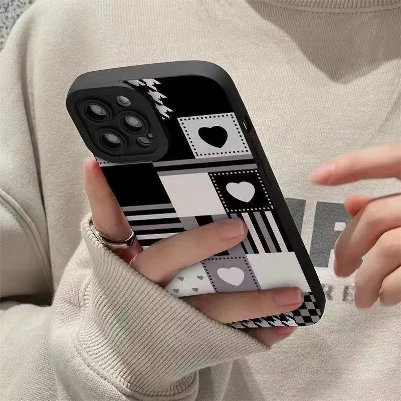 【Magic square】Silicone Soft Case IP IPhone 7 8 14 Plus 7+ 8+ X XR SE 2020 XS Max 11 12 13 14 Pro Max Phone Case Black and white love