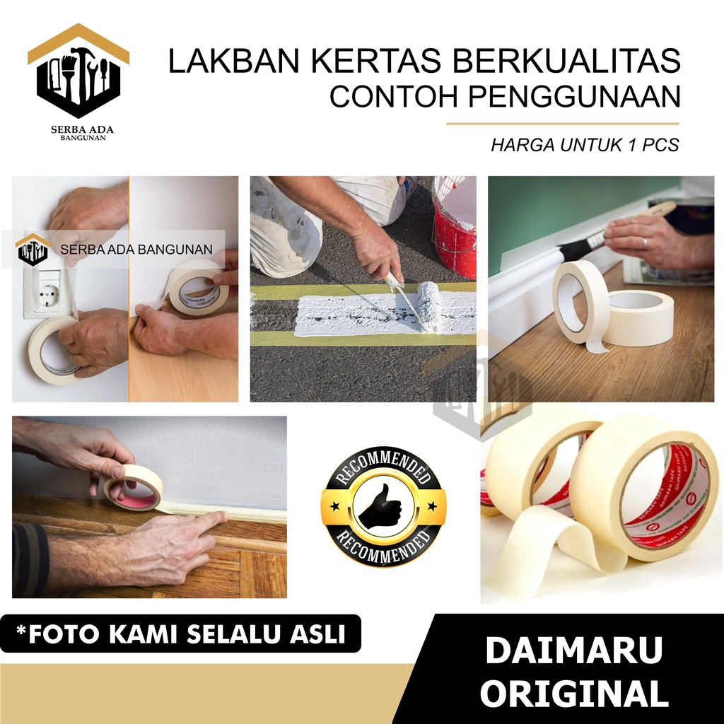 Lakban Kertas Daimaru 24mm 21mtr/Masking Tape 1 inc/Isolasi Kertas DAIMARU - Masking Tape Isolasi Kertas