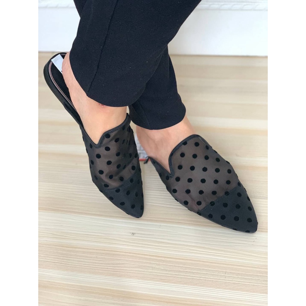[7.7 Boombastis Sale⚡] - SEPATU  WANITA ZS74 POLKADOT MESH MULES  PREMIUM IMPORT