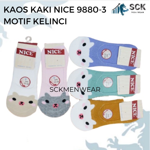 Kaos Kaki Wanita NICE  9880-3  Tumit MOTIF LUCU / Kaus Kaki Wanita / Invisible Socks Bawah Mata Kaki Cewe - sckmenwear GROSIR