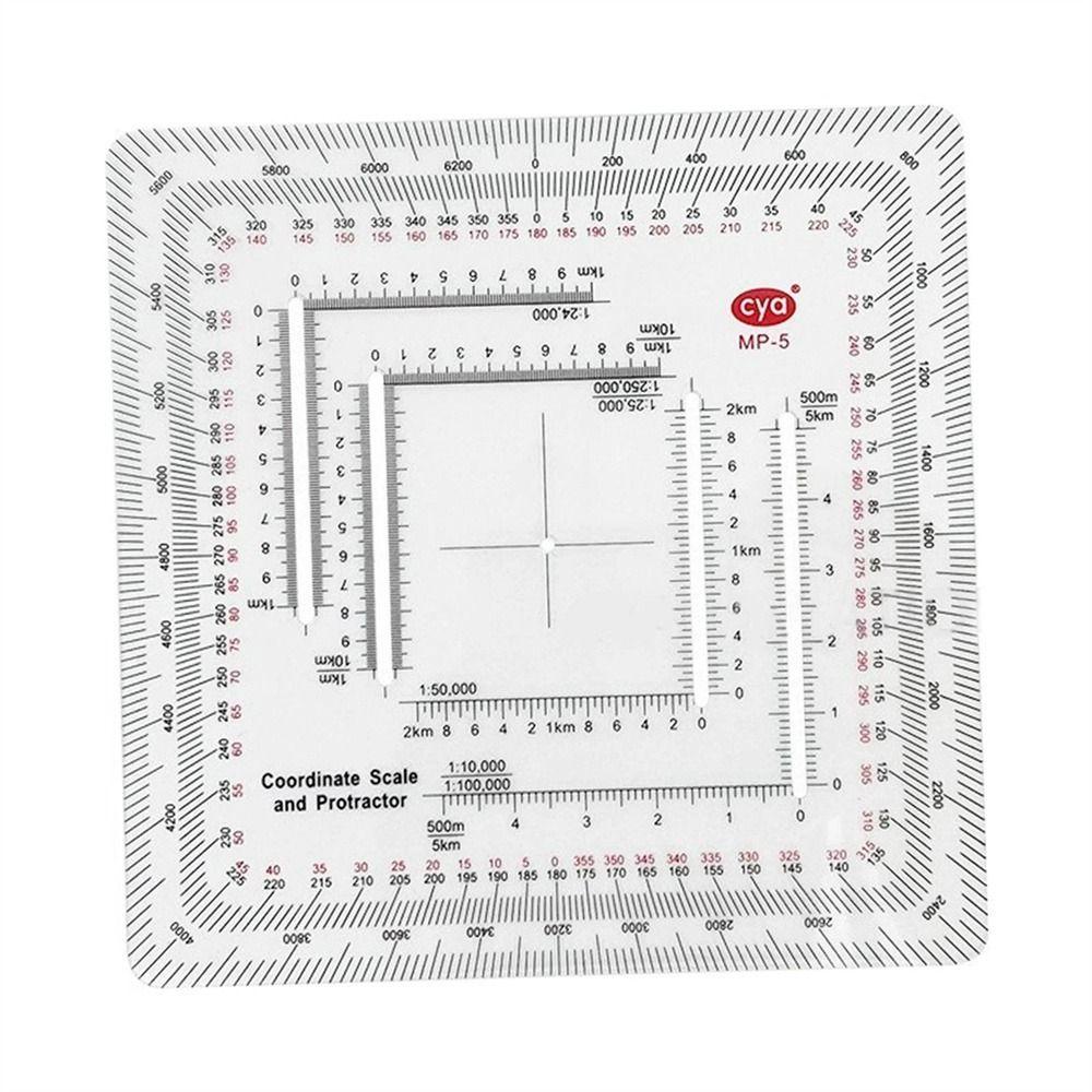 MXBEAUTY Busur Derajat Navigasi Darat Untuk Camping Topographical Square Ruler MP-5 Map Protractor