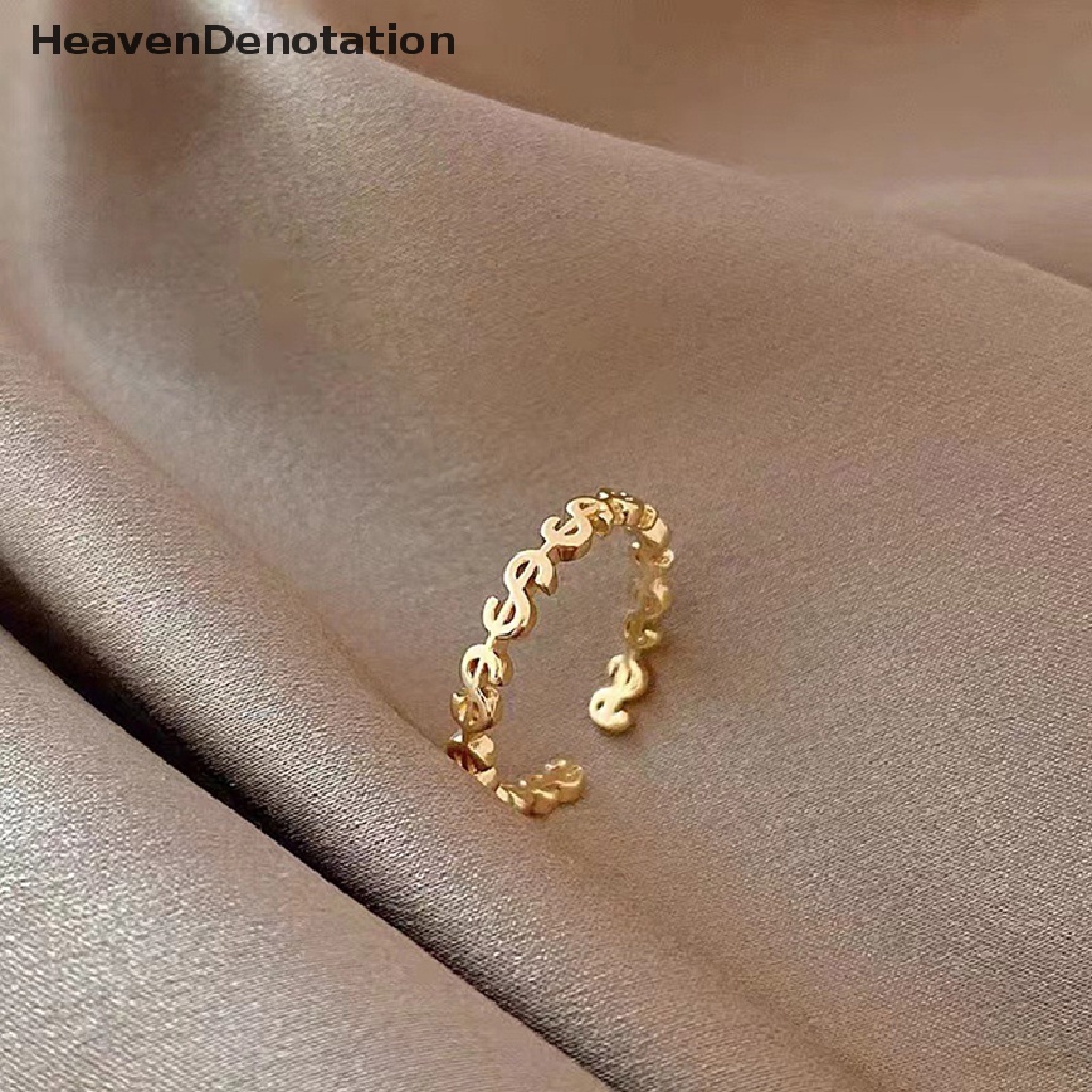 [HeavenDenotation] Baru Warna Emas Tren Tanda Dolar Cincin Pembukaan Adjustable Rings Fashion Punk Hip Hop Perhiasan Harian Sederhana Pernikahan Pengantin Pesta Jari Cincin HDV