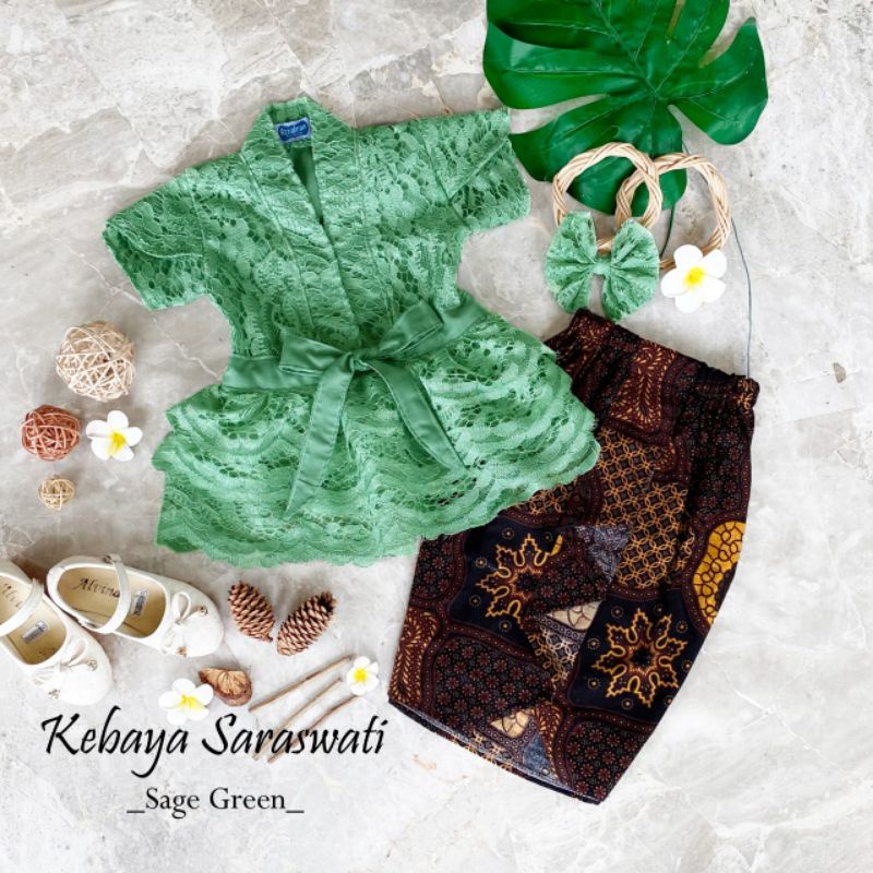 kebaya saraswati sagee green/kebaya anak modern/kebaya anak Tk/kebaya anak bali